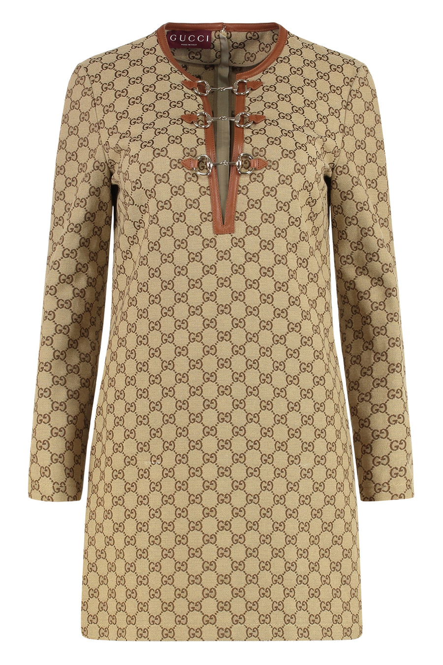 Gg Jacquard Fabric Dress Camel Cotton
