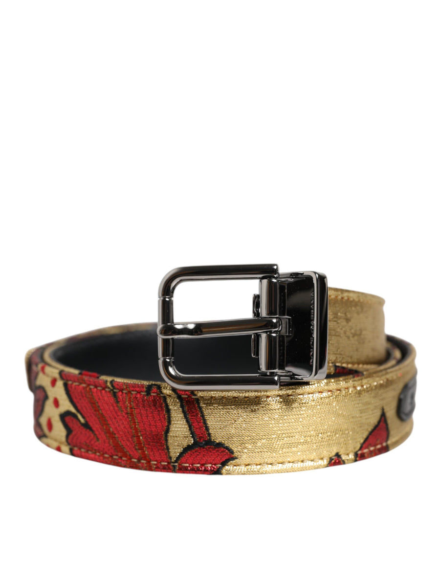 Dolce & Gabbana 53% Viscose 32% Silk 3% Metallic Fiber 6% Leather belt in gold