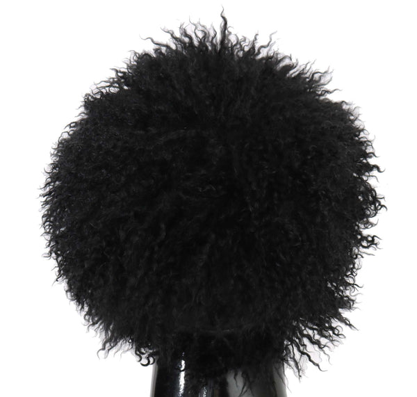 Dolce & Gabbana HAT70216 100% Tibet Lamb fur and leather fedora in black