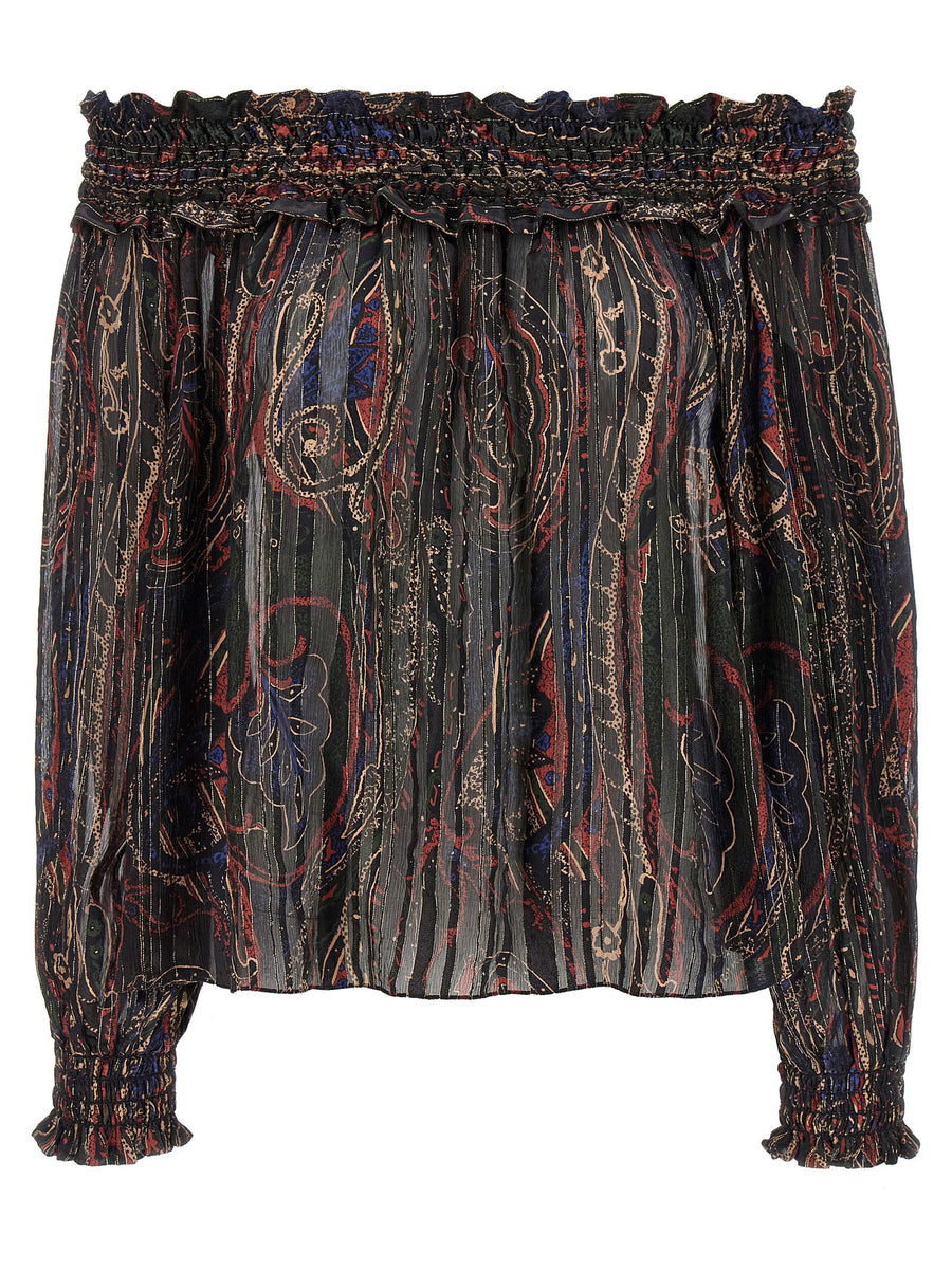 Saint Laurent Paisley Print Silk-Lurex Blouse — Black