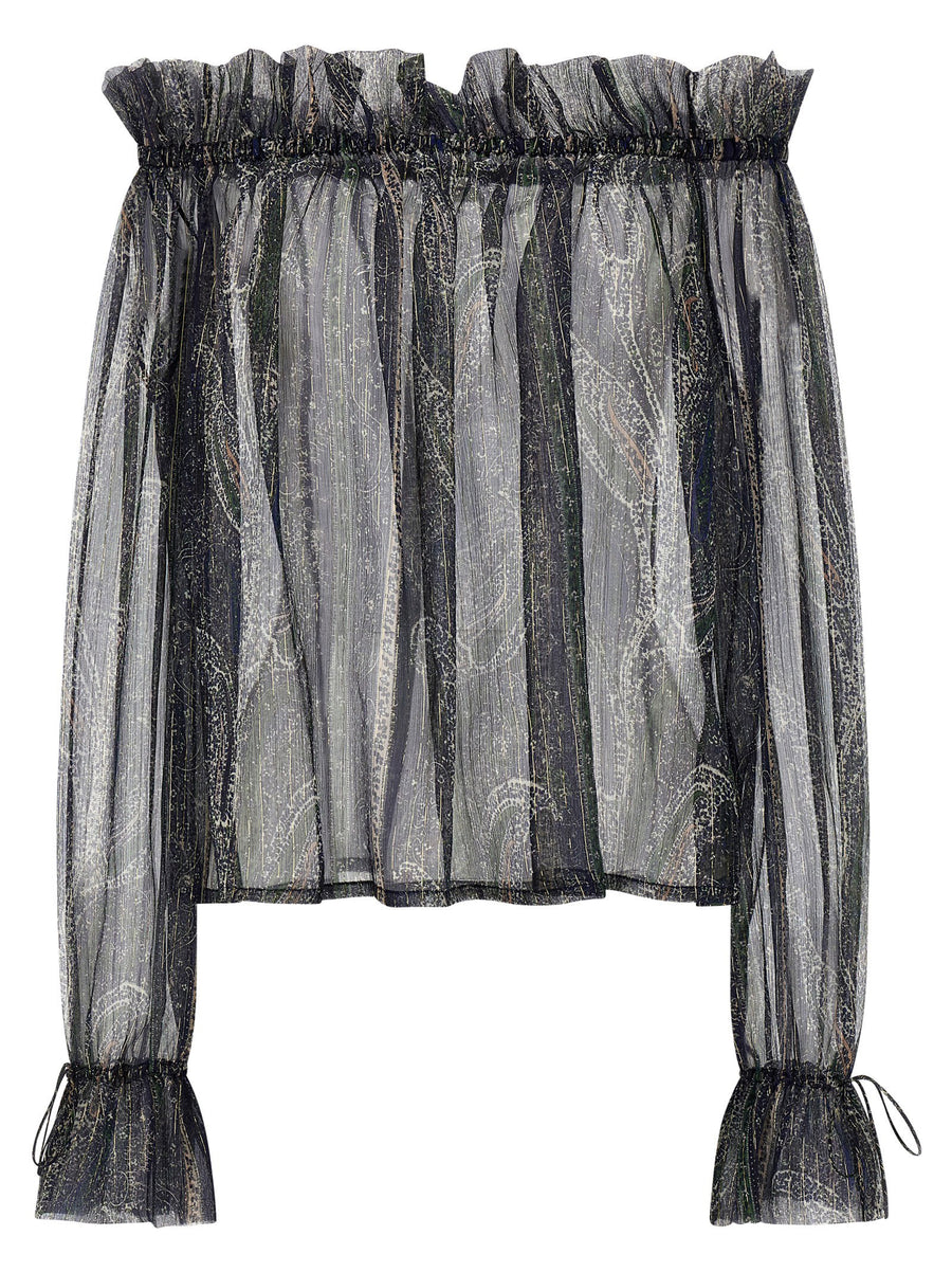 Saint Laurent Lurex Paisley Silk Crêpon Blouse — Black