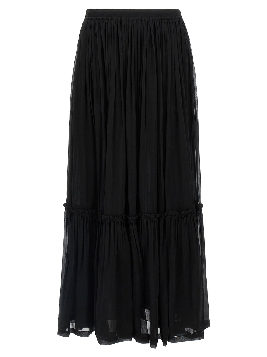 Saint Laurent Pleated Silk Skirt — Black