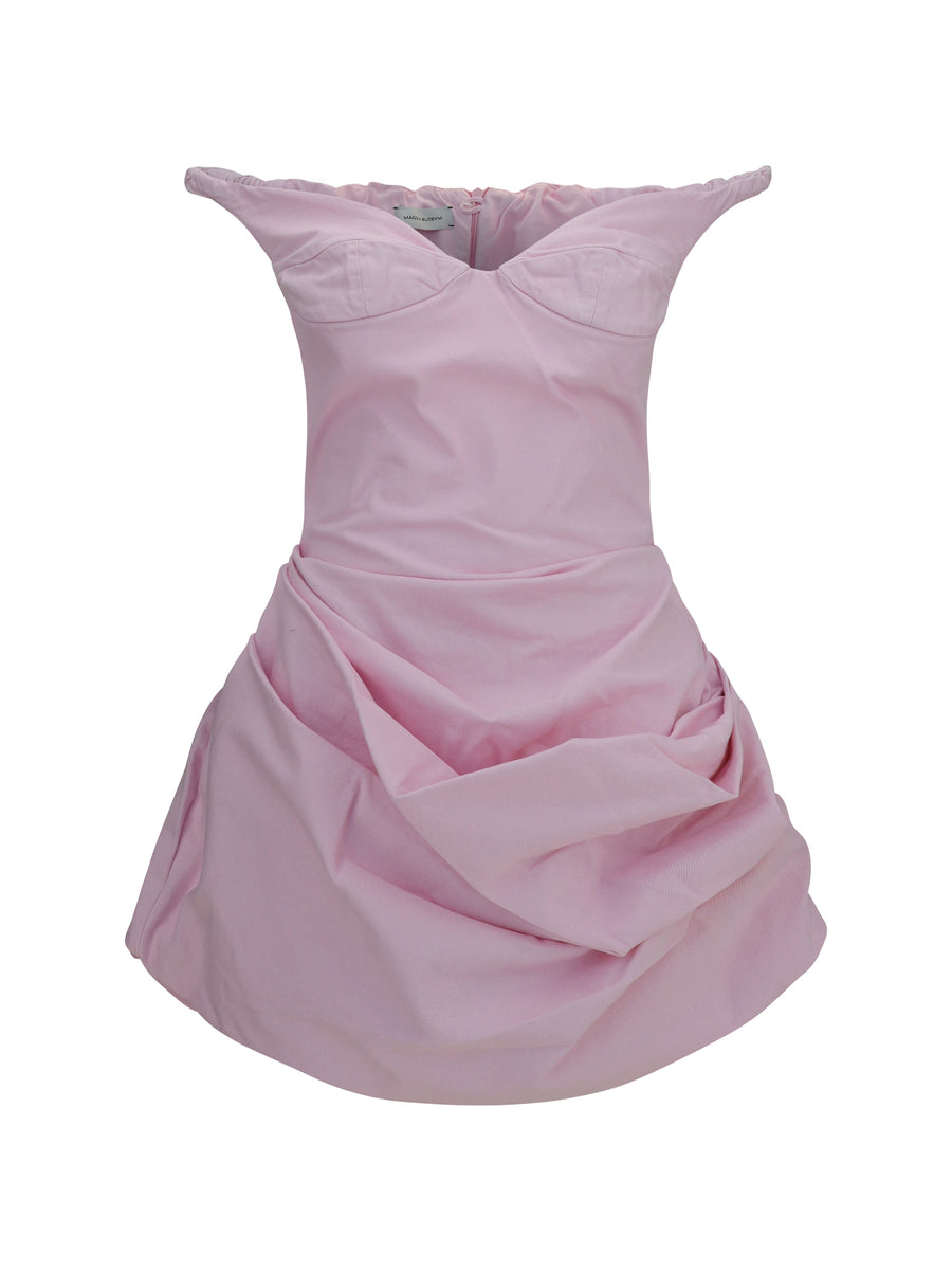 Dress Off-Shoulder Bustier Denim Pink Cotton