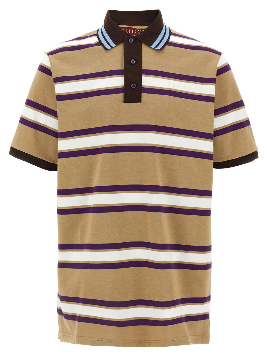 Gucci Striped Heavy Cotton Polo Shirt — Beige