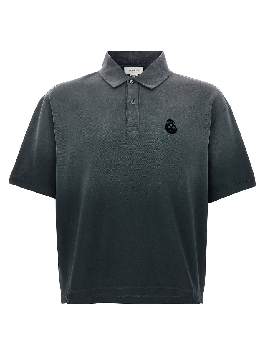 Alexander McQueen Velvet Skull Logo Polo — Charcoal