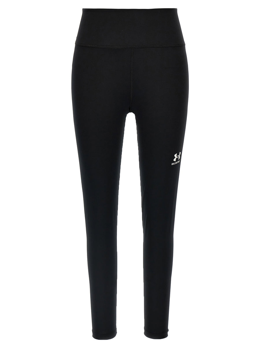 Balenciaga Logo-Print Spandex Leggings — Black
