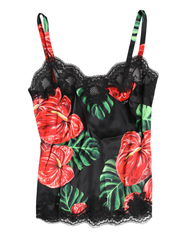 Dolce & Gabbana 80% Silk 12% Cotton 5% Elastane 3% Nylon tank top in black