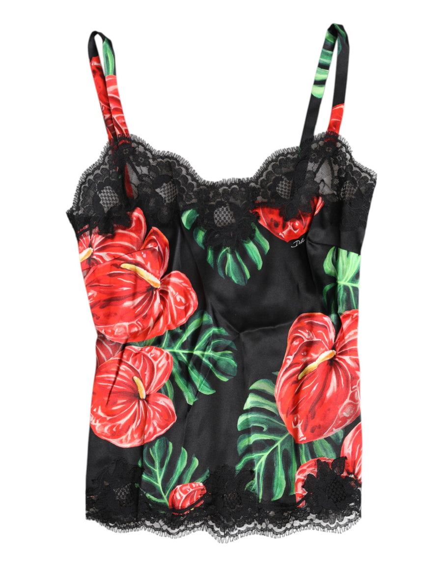 Dolce & Gabbana 80% Silk 12% Cotton 5% Elastane 3% Nylon tank top in black
