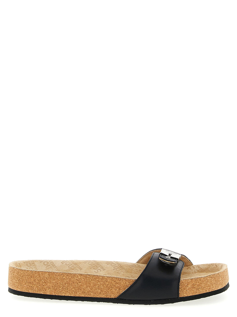 Balenciaga Cork-Sole Leather Slide Sandal — Black
