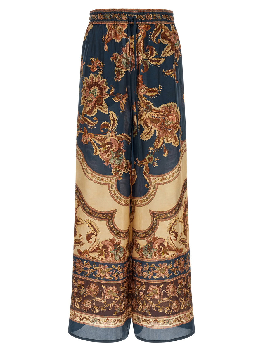 Zimmermann Jacobean Silk Trousers — Navy