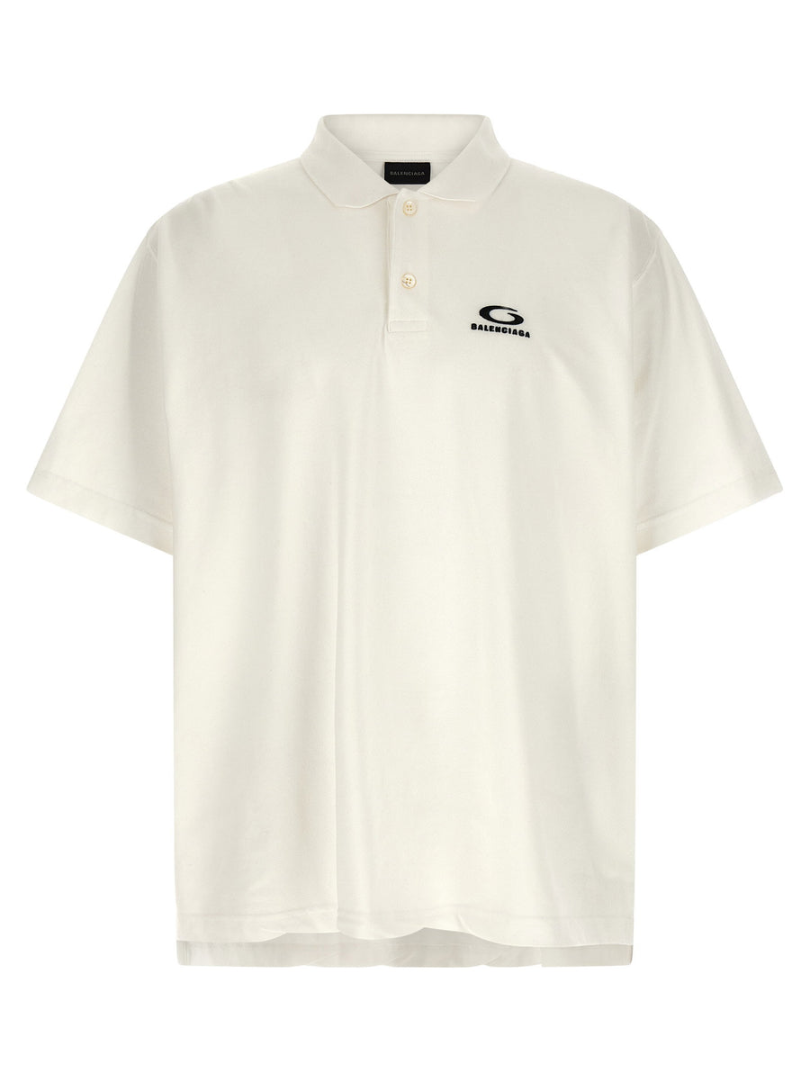 Balenciaga Laurel Classic Embroidered Polo Shirt — Cream