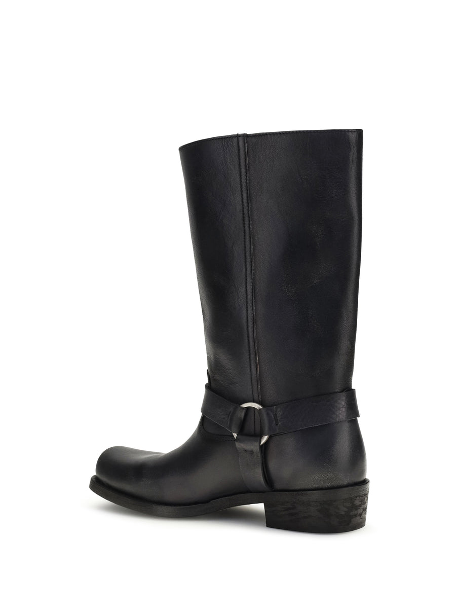 Leather Biker Boots Black Calf