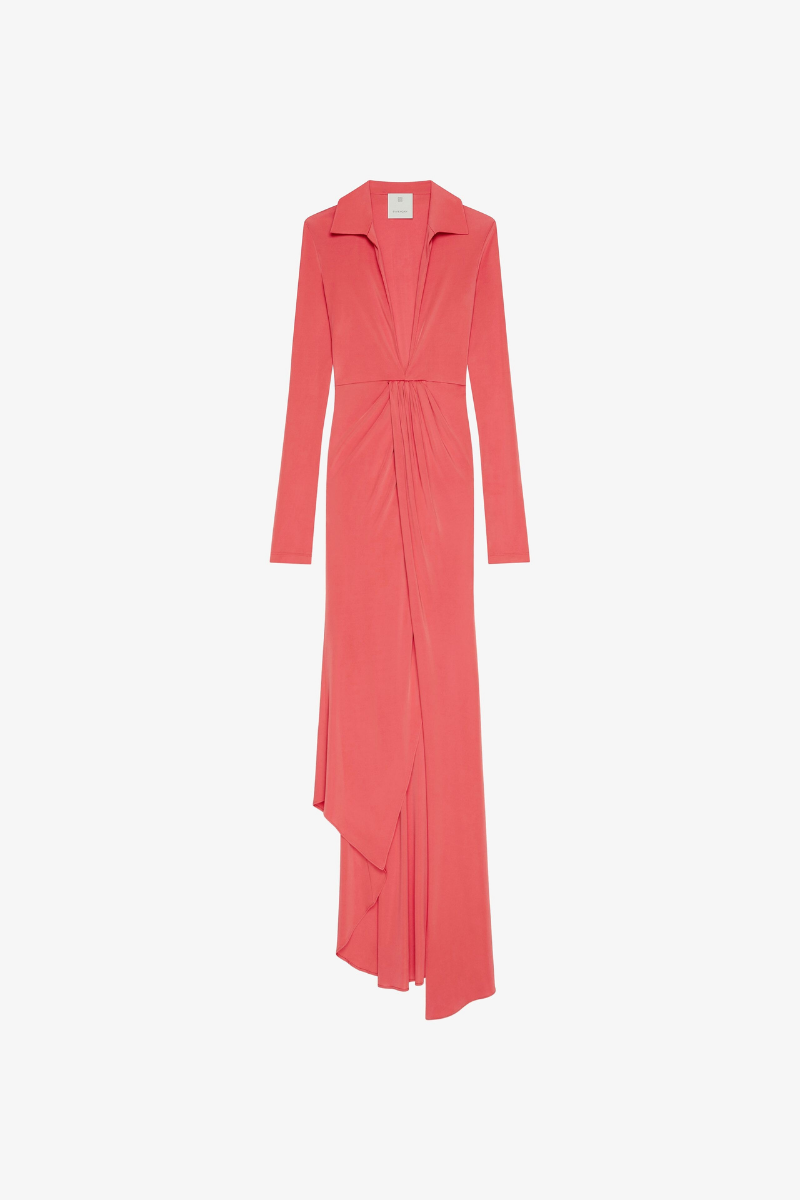 Givenchy Long Sleeve Draped Dress_coral Coral Clothing