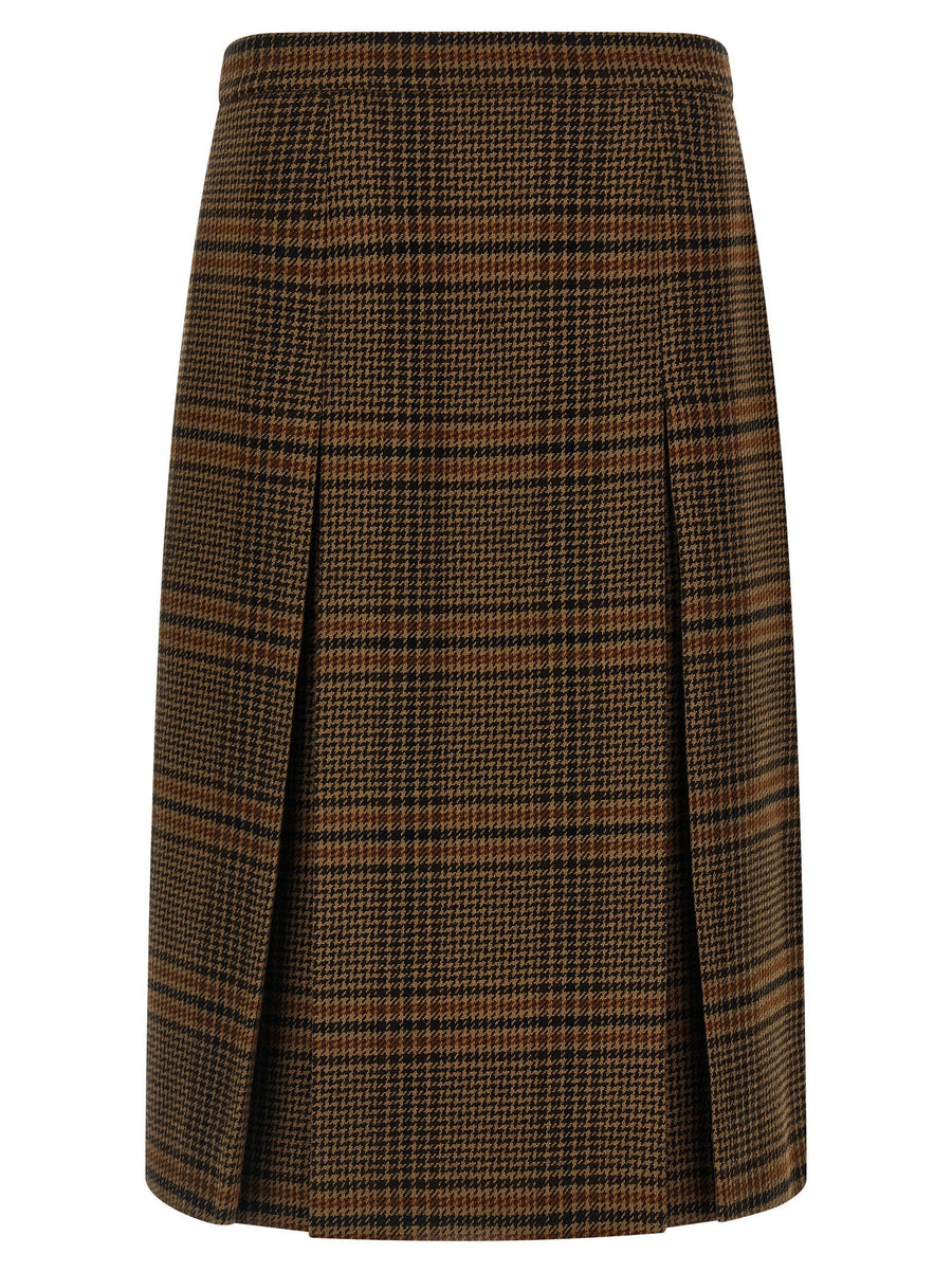 Saint Laurent Prince of Wales Skirt — Brown