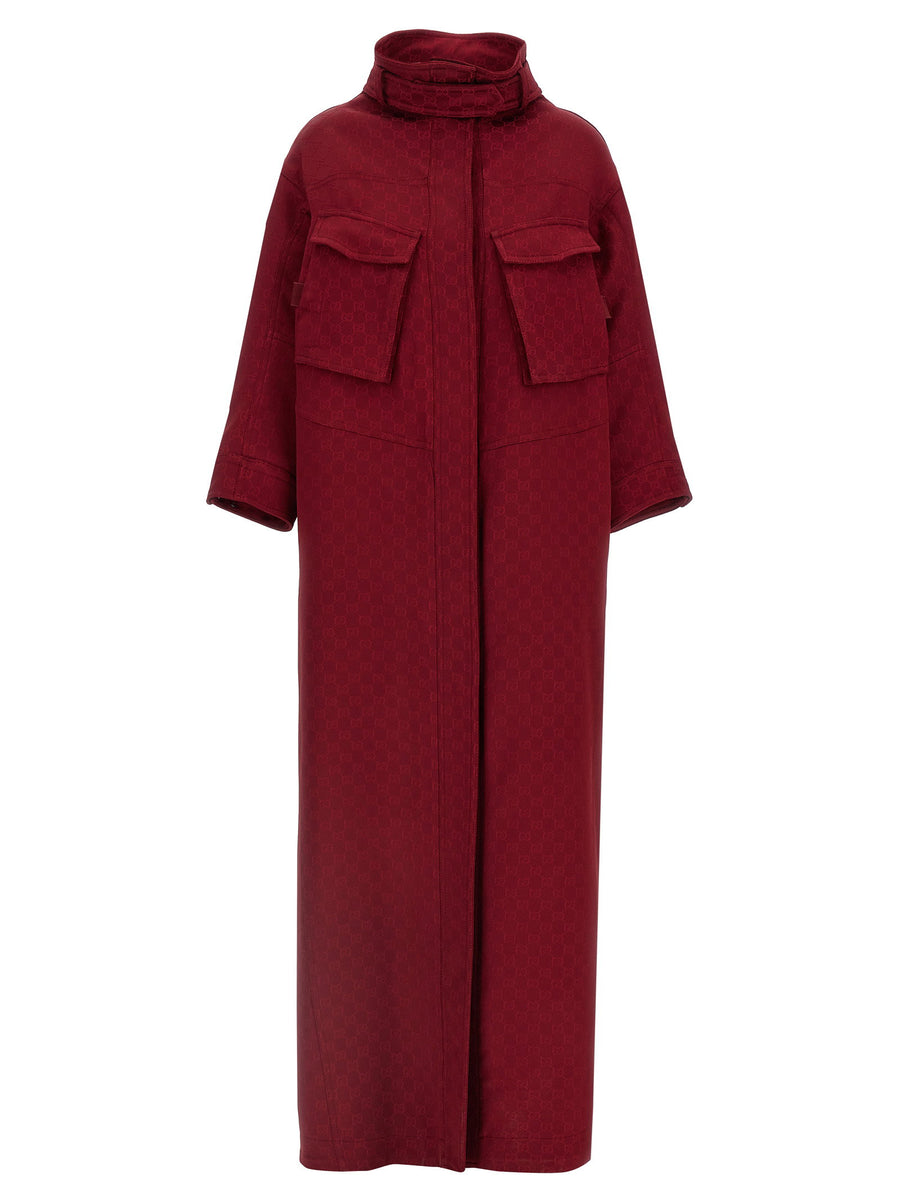 Gucci GG Jacquard Coat — Burgundy