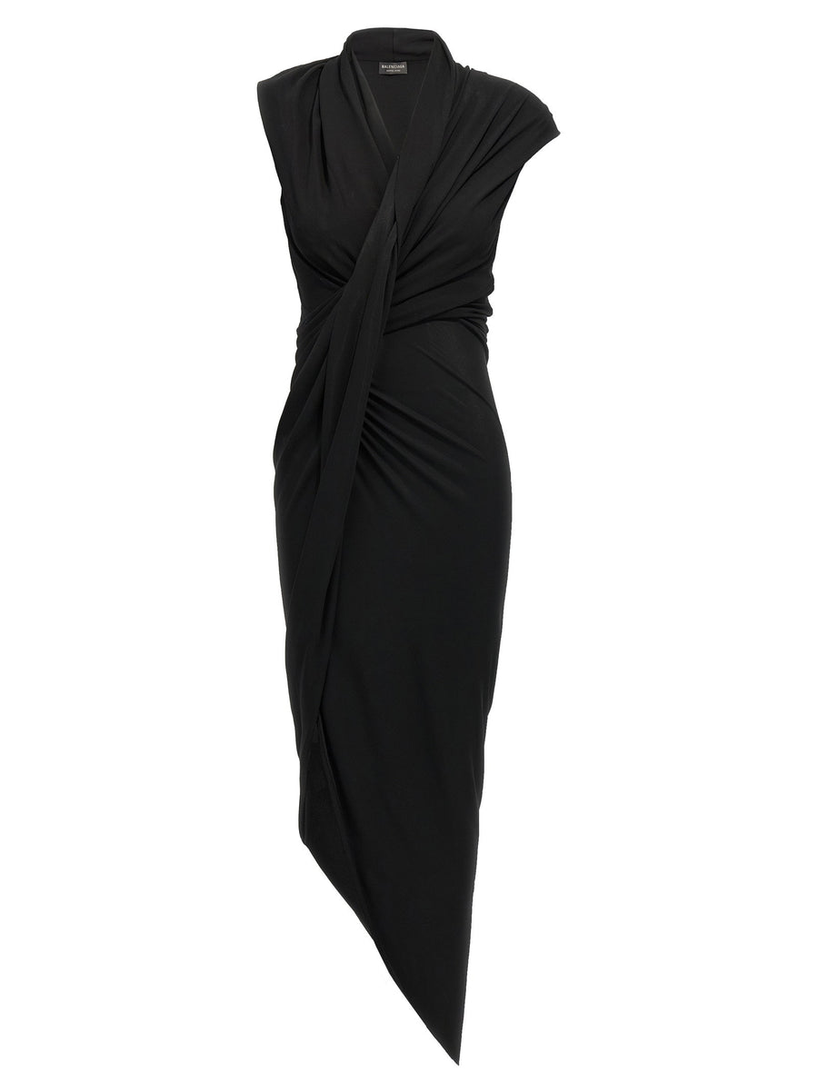 Balenciaga Draped Jersey Dress — Black