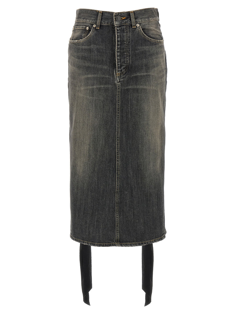 Balenciaga Lace-Up Denim Skirt — Grey