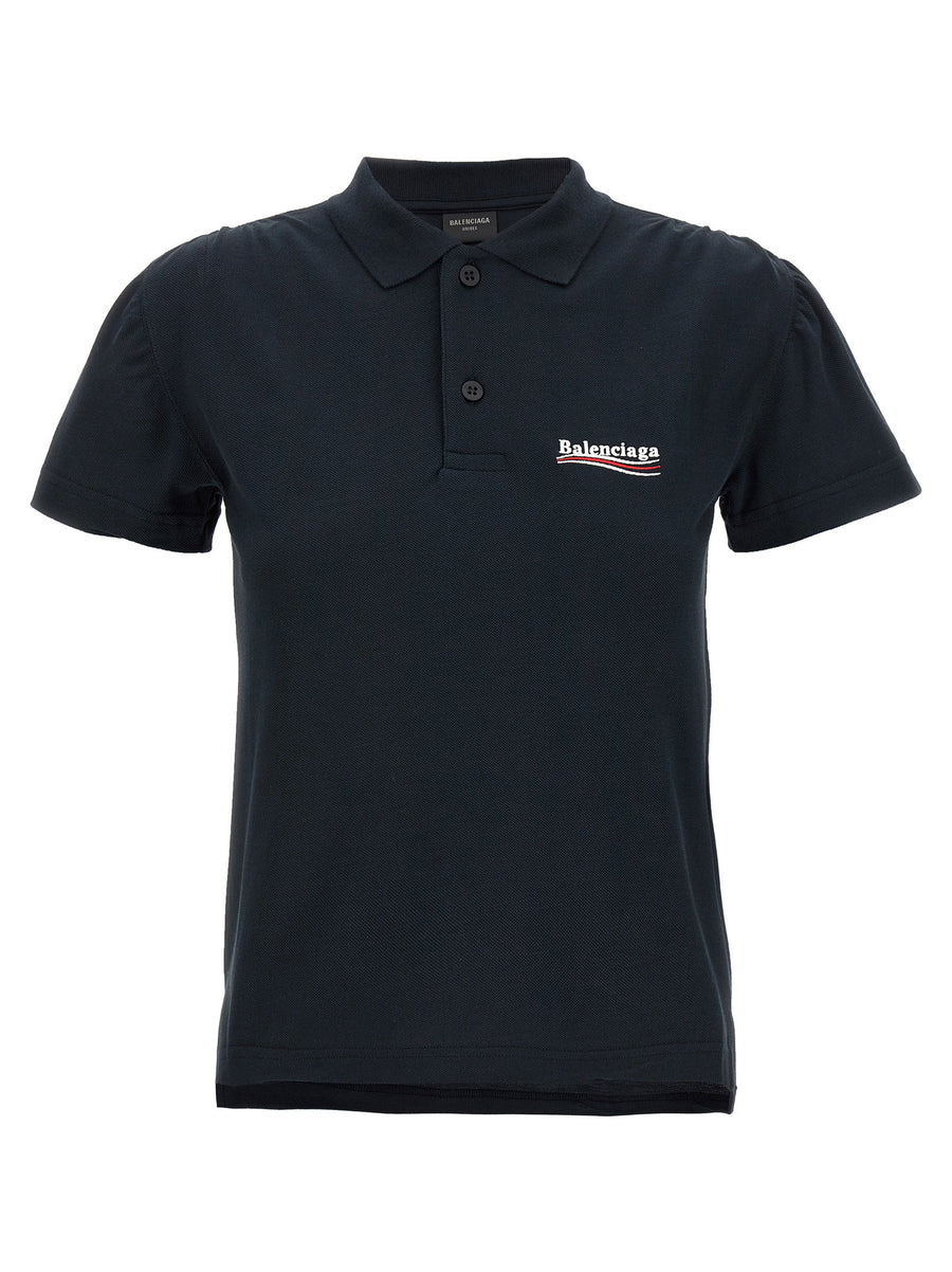 Balenciaga Logo-Embroidered Piqué Polo Shirt — Black