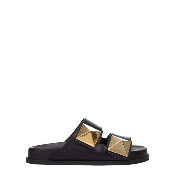 Valentino Garavani Leather upper slippers in black