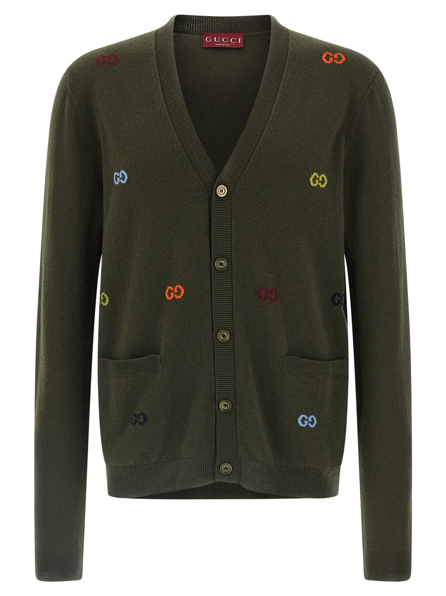 Gucci GG Intarsia Cashmere Cardigan — Olive