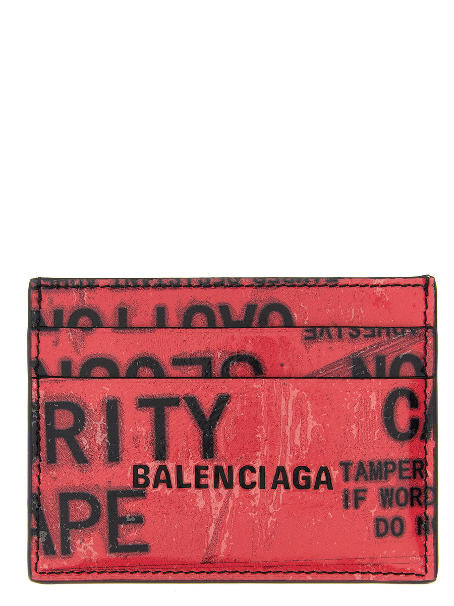 حافظة بطاقة من جلد العجل بتصميم شريط مطبوع Balenciaga جلد — أحمر