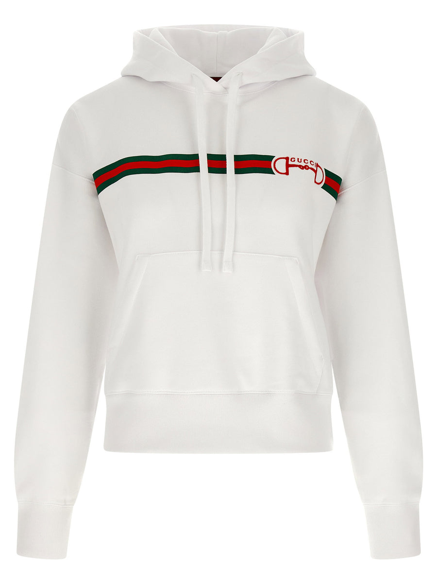 Gucci Web Stripe Embroidered Hoodie — White