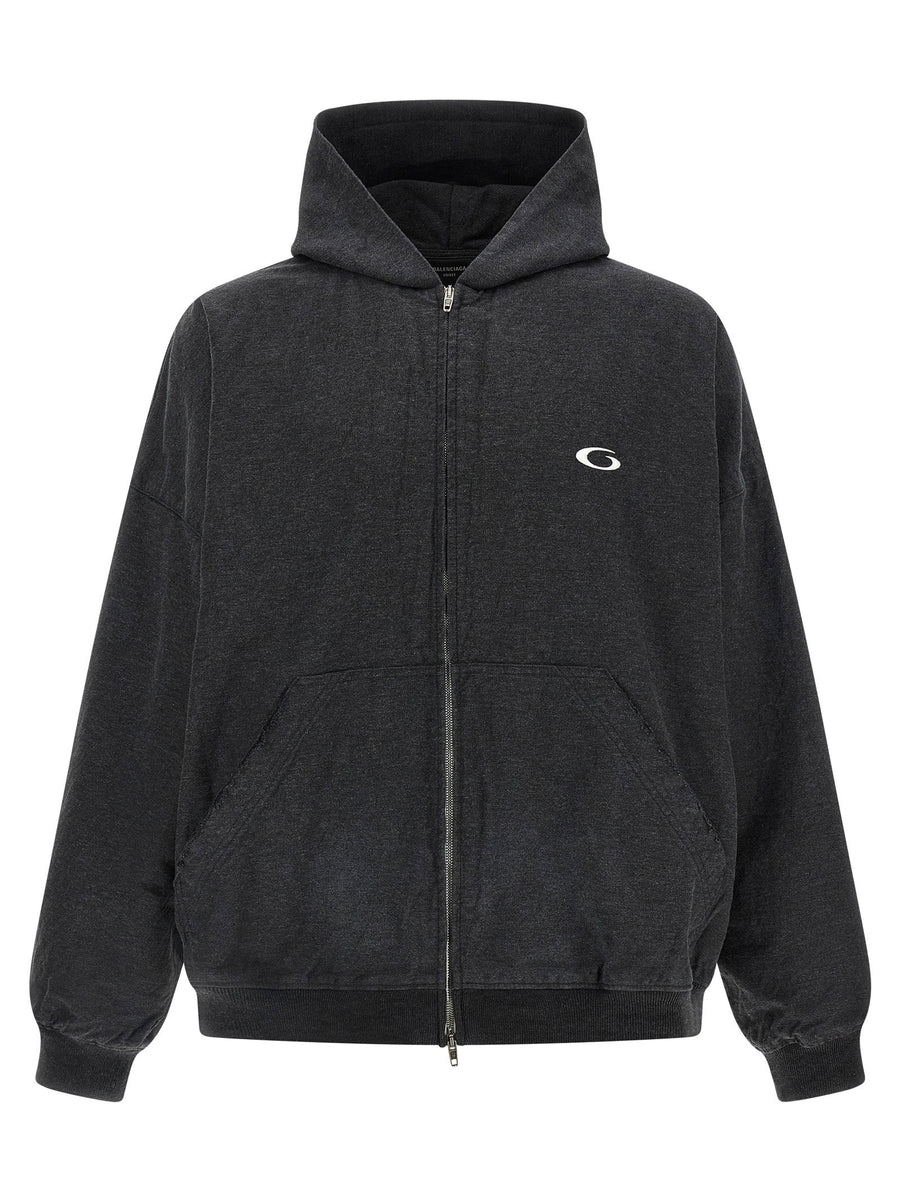 Balenciaga Trompe L'Œil Mélange Cotton Hoodie — Charcoal