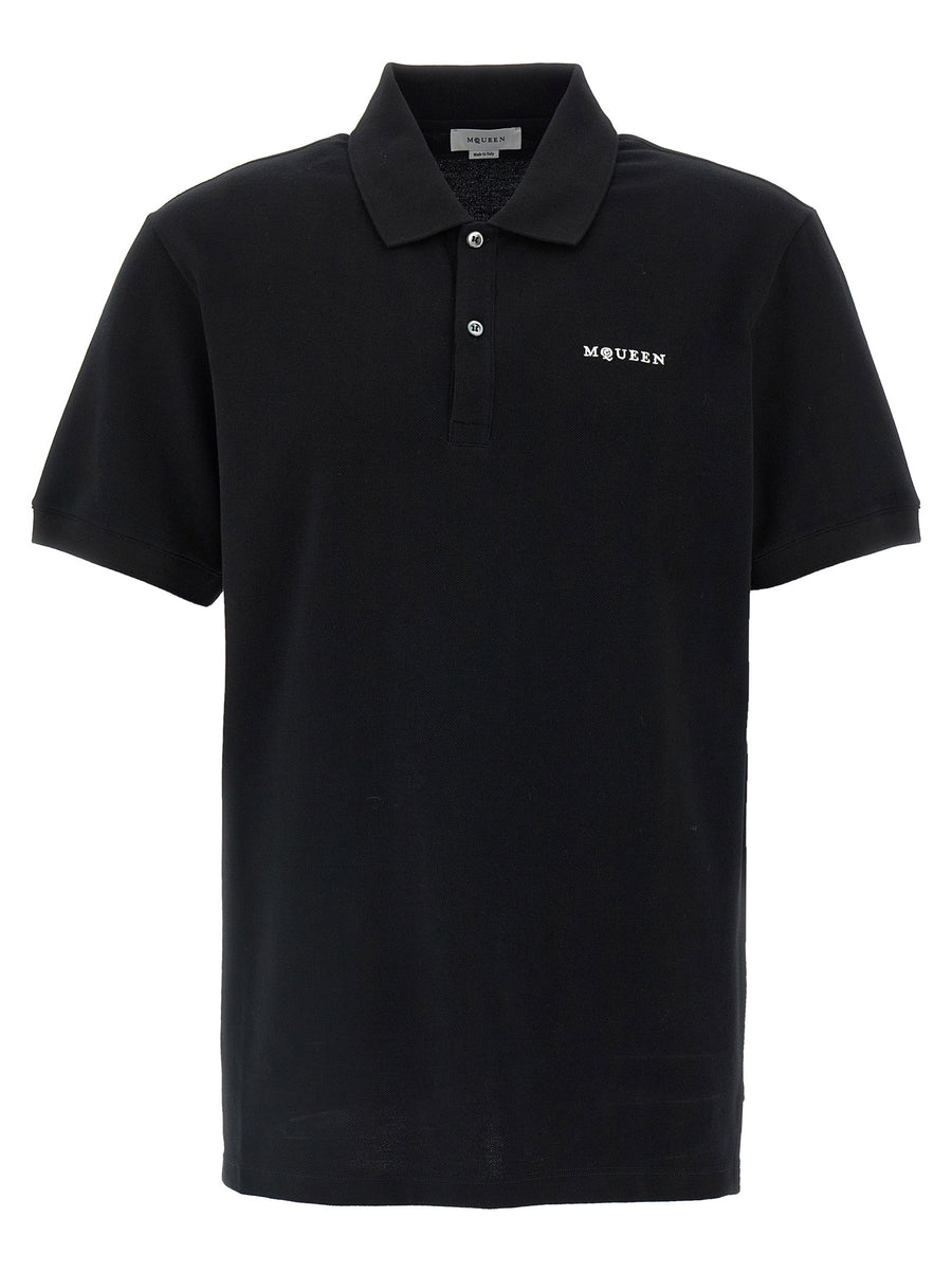 Alexander McQueen Logo-Embroidered Piqué Cotton Polo Shirt — Black