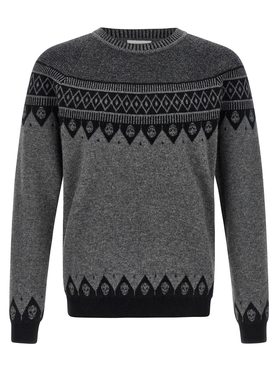 Alexander McQueen Skull Jacquard Wool Sweater — Charcoal