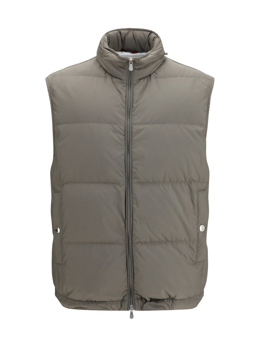Sleeveless Padded Gilet Army Washed+panama Polyester Blazers E Vests