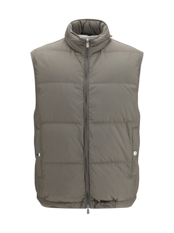Sleeveless Padded Gilet Army Washed+panama Polyester Blazers E Vests