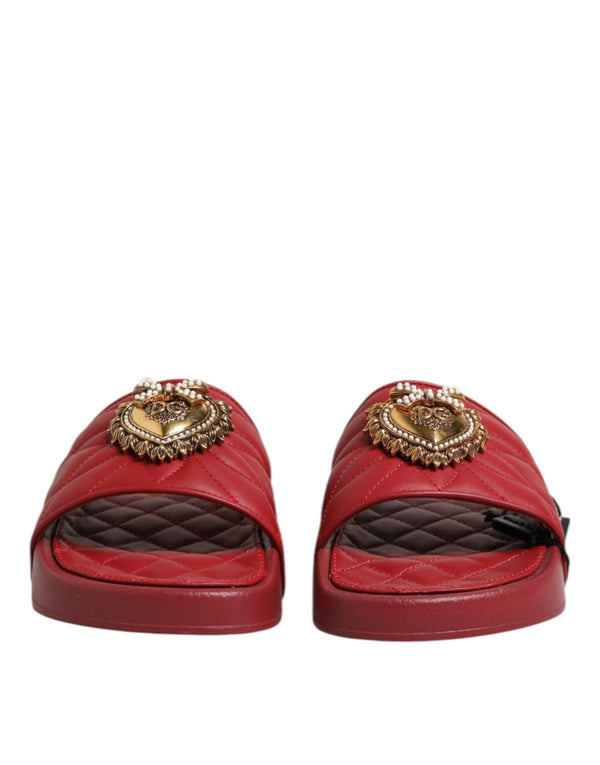 Dolce & Gabbana 100% Lambskin Leather slide sandals in red