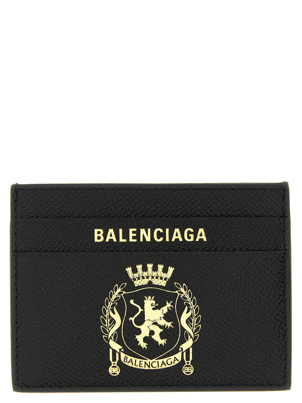حافظة بطاقة من جلد العجل المطرز Balenciaga شعار جلد — أسود