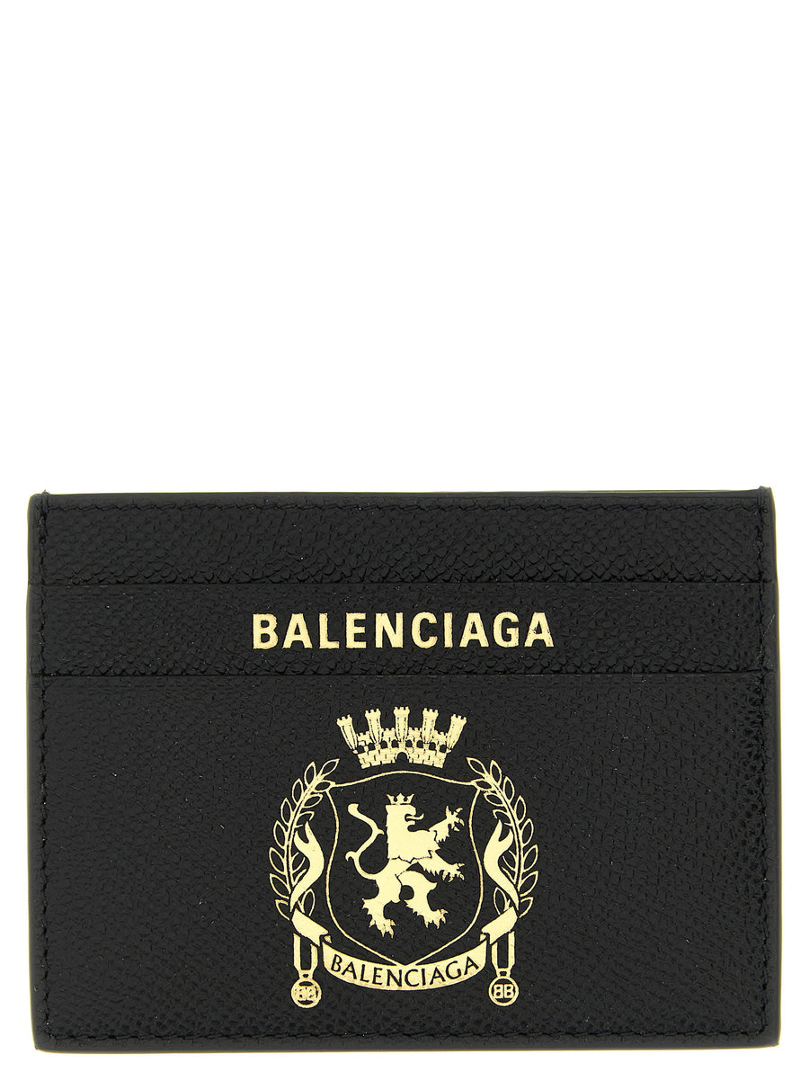 Balenciaga Logo-Embossed Leather Card Case — Black