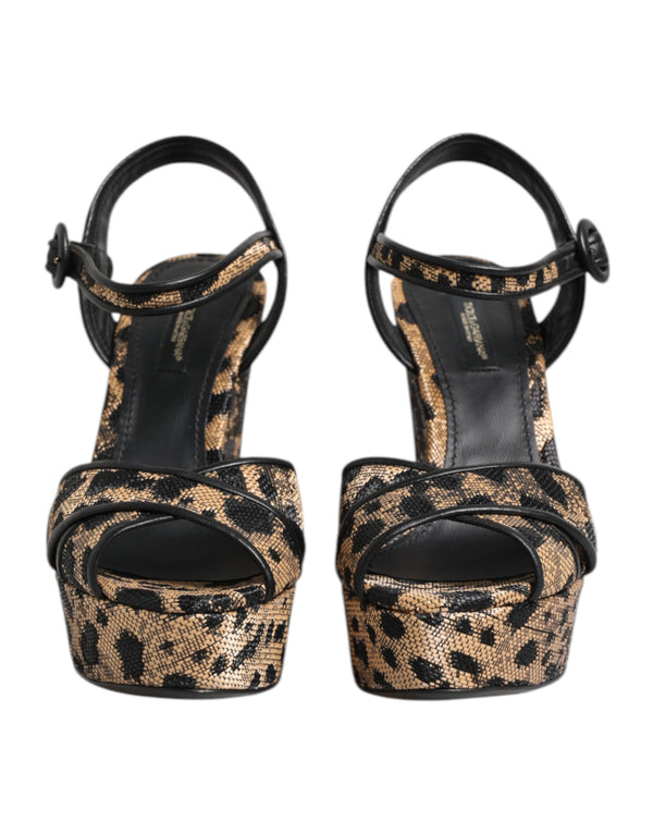 Dolce & Gabbana 38% Viscose 31% Lambskin Leather 31% Polyester wedge heel sandal in brown