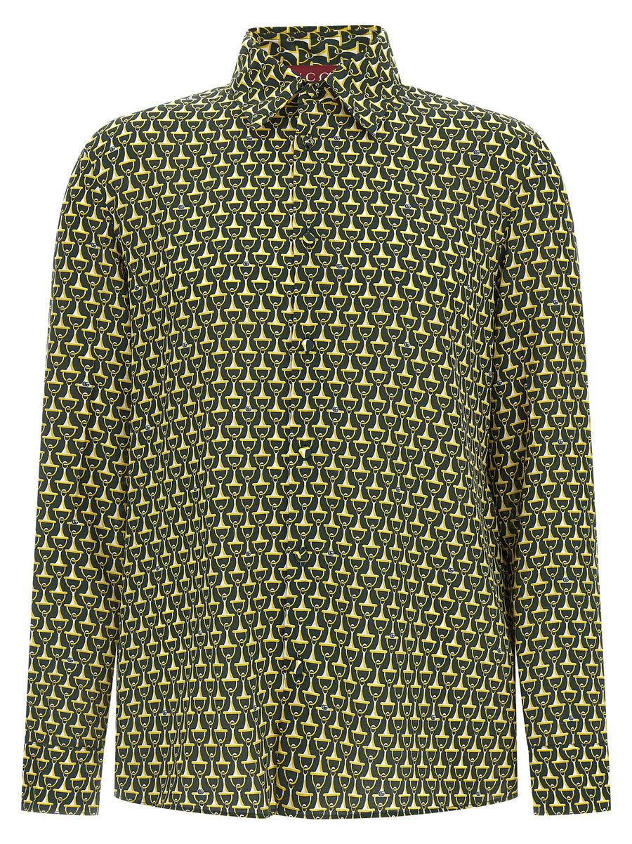 Gucci Horsebit Silk Print Shirt — Yellow