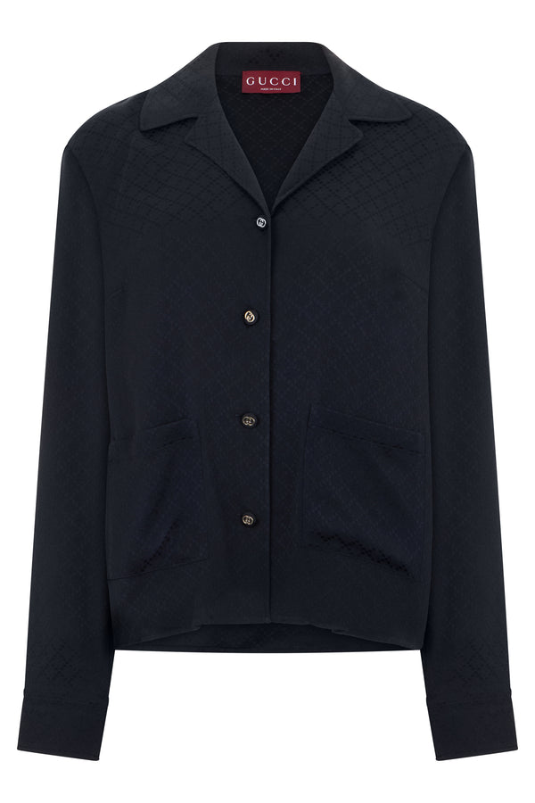 Shirt Silk-Blend Jacquard Blue Viscose