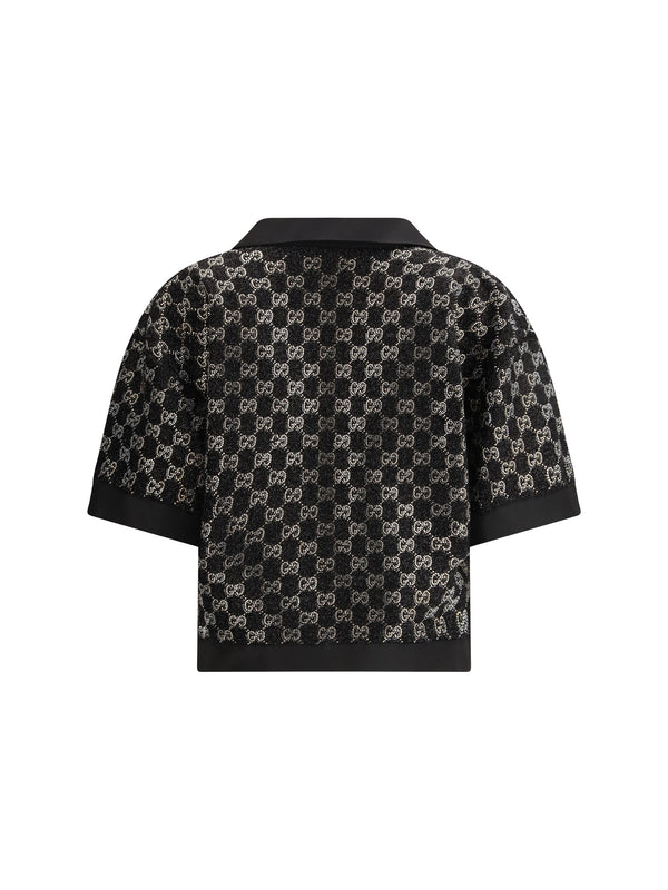 Top Wool Lamé Tweed Black Viscose Tops