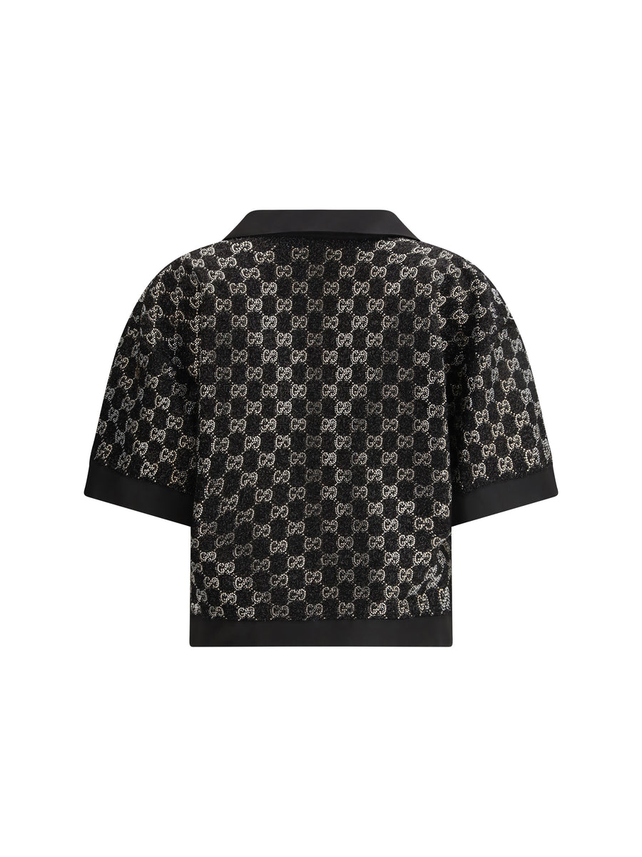 Top Wool Lamé Tweed Black Viscose Tops