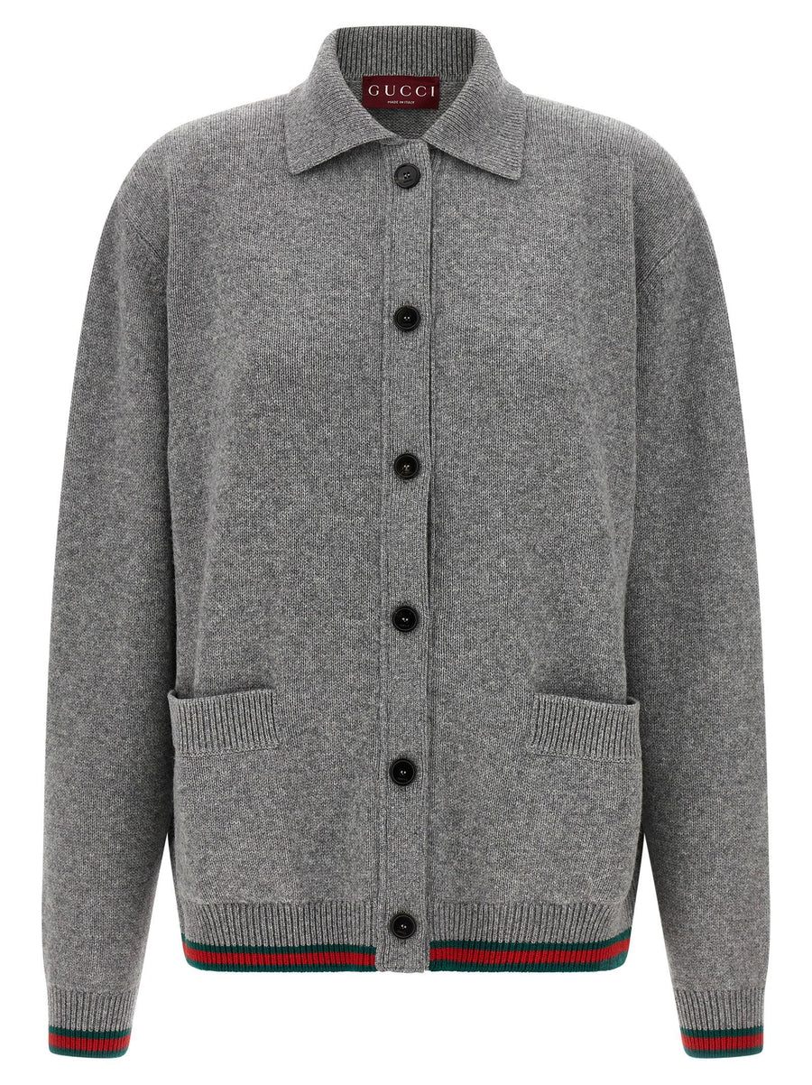 Gucci Cashmere Blend Polo Cardigan — Grey