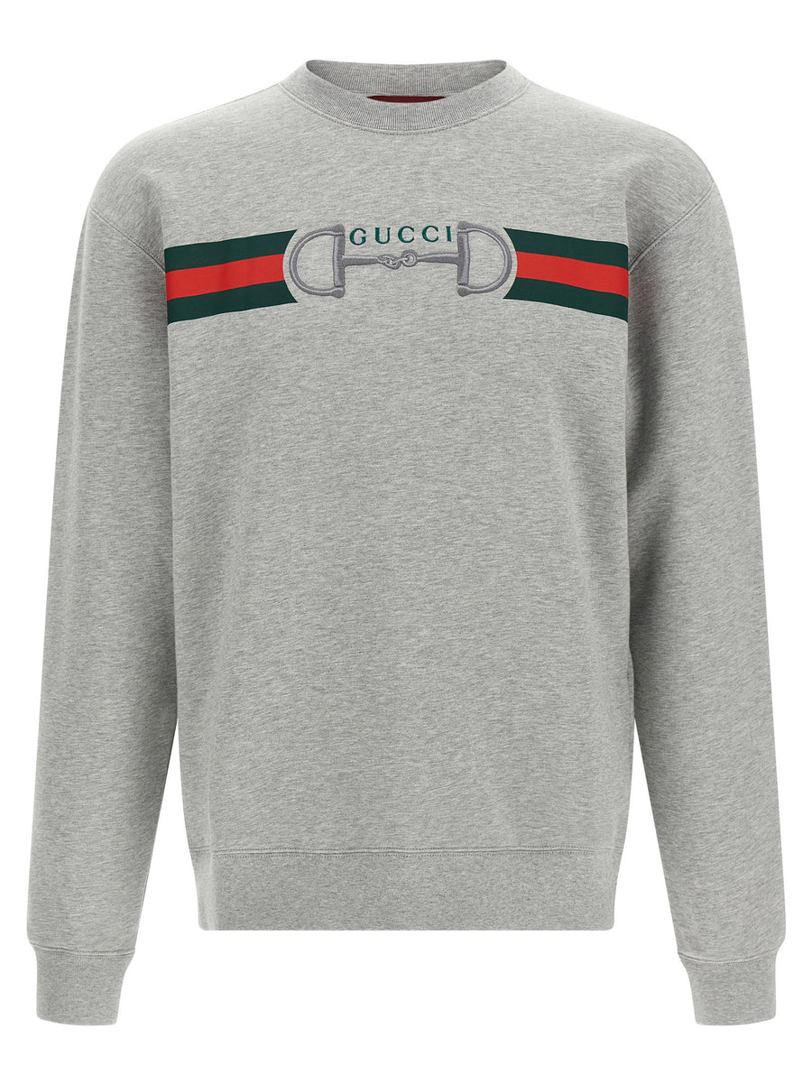Gucci Web Ribbon Horsebit Logo Sweatshirt — Grey