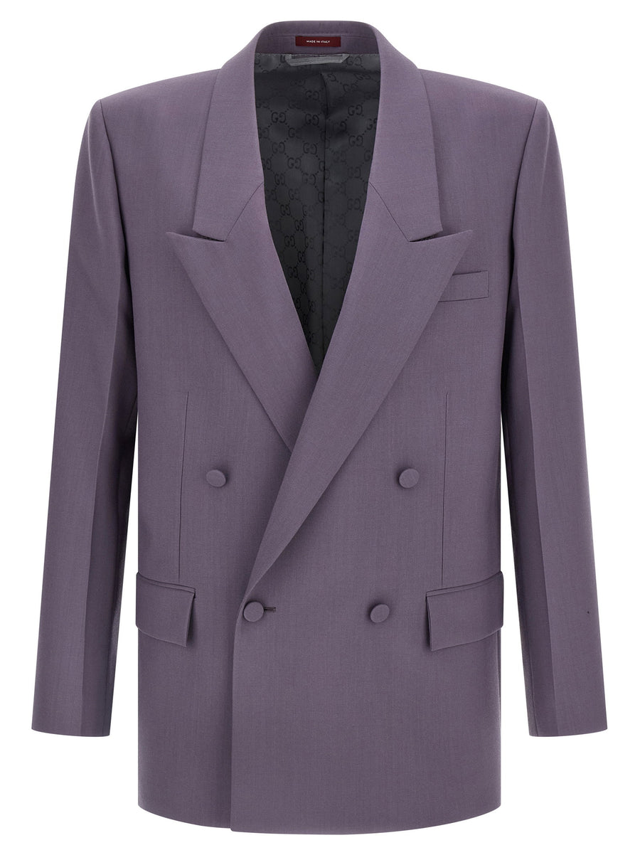 Gucci Double-Breasted Wool Blazer — Mauve