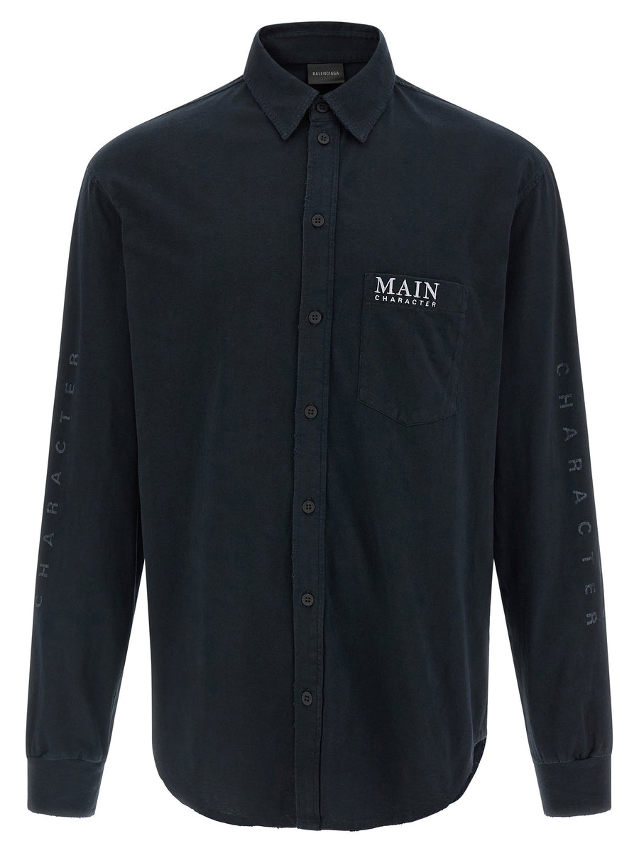 Balenciaga Logo-Embroidered Cotton Jersey Shirt — Black