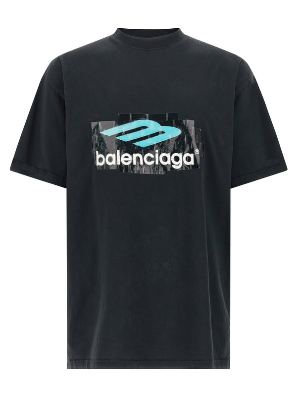 Balenciaga تيشيرت شعار بطبعة قطن جيرسيه قميص — أسود