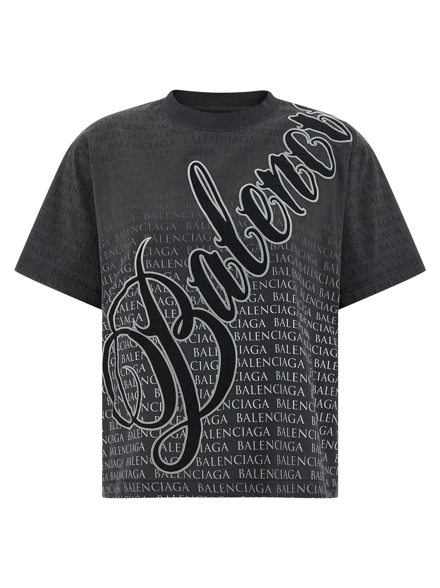Balenciaga Logo-Embroidered T-shirt — Black
