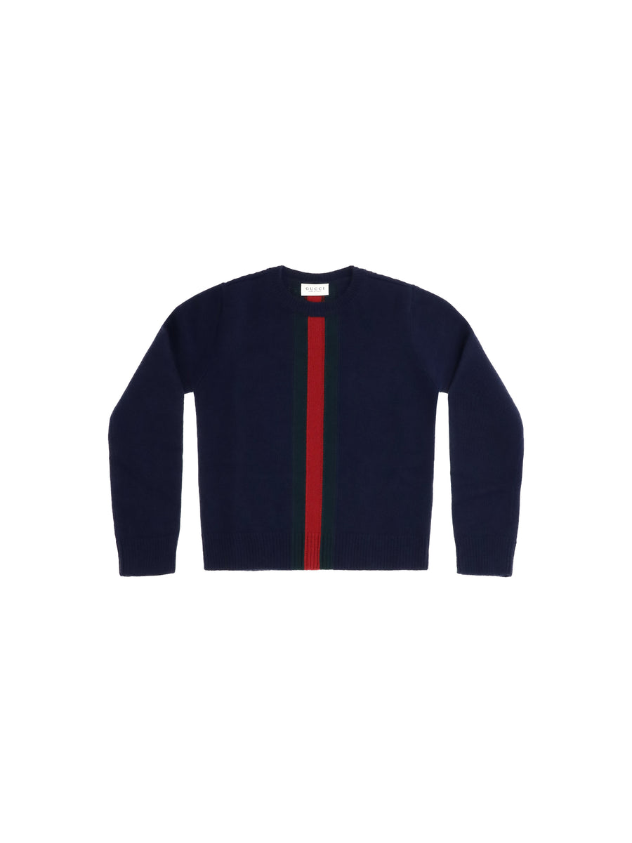 Web Stripe Wool Sweater For Girl Abyss Blue/green/red Merino Ovis Aries Sweatshirts