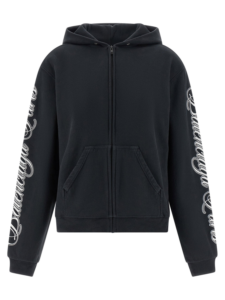Balenciaga Cursive-Embroidered Hoodie — Black