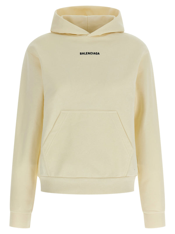 Balenciaga Logo-Embroidered Fleece Hoodie — Cream