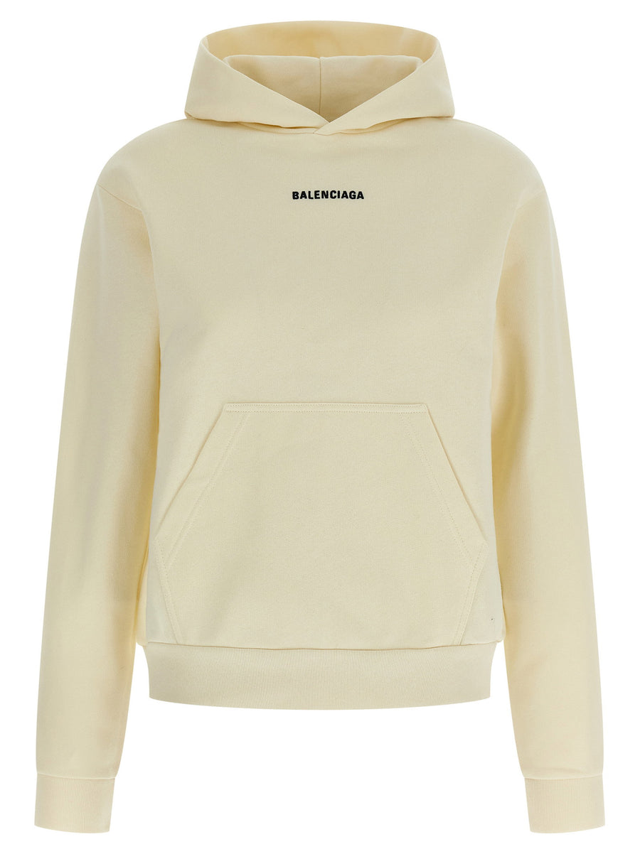 Balenciaga Logo-Embroidered Fleece Hoodie — Cream