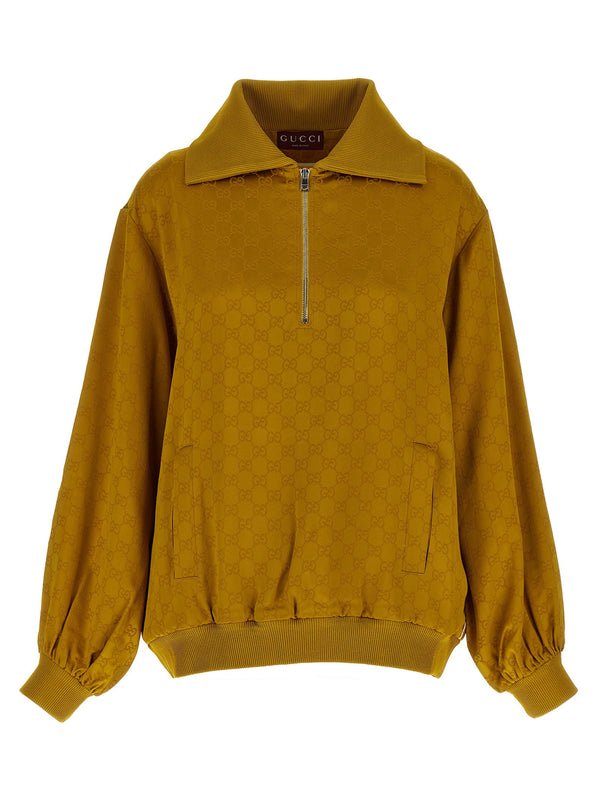 سويت شيرت بسحاب نصف، ذهبي Gucci شعار-جاكار